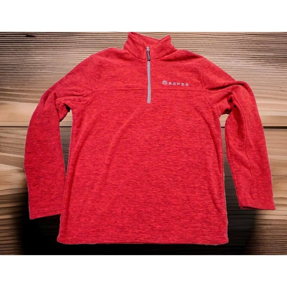 Roper Pullover Men Medium Red‎ Excellent Heathered Fleece 1/4 Zip Western Yoke